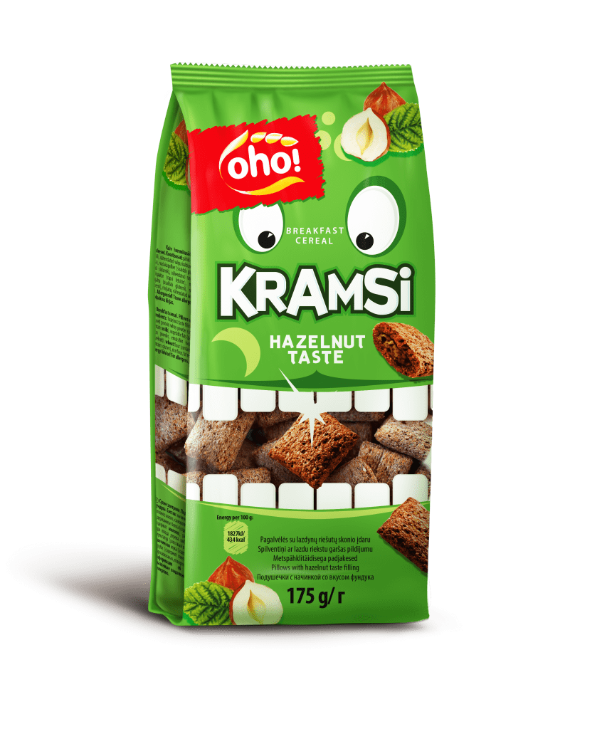 Breakfast cereal with hazelnut taste filling “Kramsi”