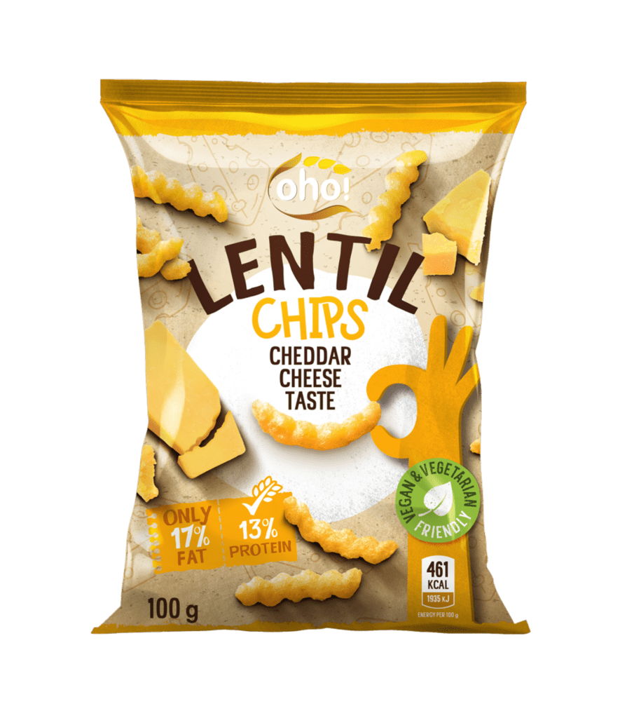 Cheddar cheese taste lentil chips