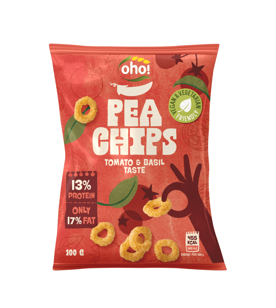 Tomato and basil taste pea chips