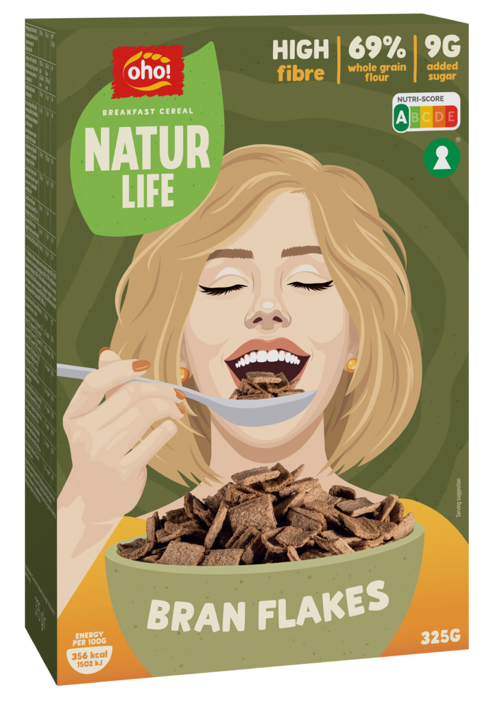 Breakfast cereal with whole grain and wheat bran flour “Bran flakes”